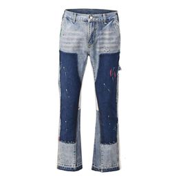 Designer Jeans Heren Originele Kwaliteit Straat Hoge Kleur Gesplitste Gewassen Jeans Heren Oversize Wijde Pijpen Rechte Denim Flare Broek Retro Losse Casual Broek