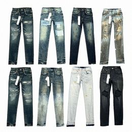 Designer jeans heren dames broek paars ksubi jeans High Street Paars Retro Verf Spot Slanke Voeten Micro-elastische Jeans Hiphop Ritsgat p Y6S7 #