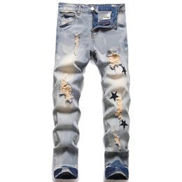 Designer jeans hommes femmes empilés pantalons skinny dames joggeurs trou cassé broderie hip hop denim pantalon avec fermeture éclair rétro bleu pantalones