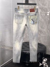 Designer Jeans Mens Blue Marque Terre Luxuryl Logo Jeans Fashion Retro Street Mid Rise Elastic Casual Sports Pants VV