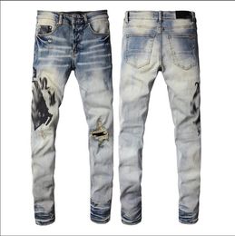 Designer Jeans Hommes Denim Broderie Pantalon De Mode Trous Pantalon US Taille 28-40 Hip Hop Distressed Zipper Pantalon Pour Homme 2023 Top Vendre ##