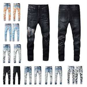 Designer jeans heren denim borduurbroek mode gaten broek ons maat 28-40 hiphop verontruste ritssluiting voor mannelijke 2024 top sell