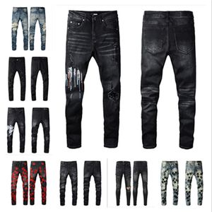 Designer jeans heren denim borduurbroek mode gaten broek us size 28-40 hiphop noodlijdende ritssluiting voor mannelijke 2024 topverkoop