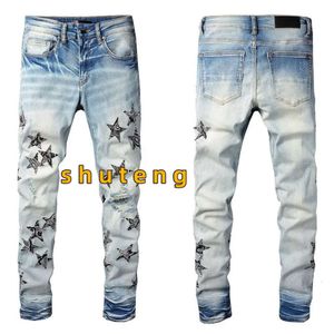 Designer Jeans Hommes Denim Pantalons de broderie Mode Trous Pantalon Taille US 28-40 Hip Hop Pantalon à glissière en détresse pour homme 2022 Top Vente 8587