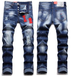 Designer jeans heren jeans denim broek broek gescheurde jeans pure kleur patch spray ontwerp slanke fit retro casual outdoor jabbers ontwerpers broek jogger maat 28-38