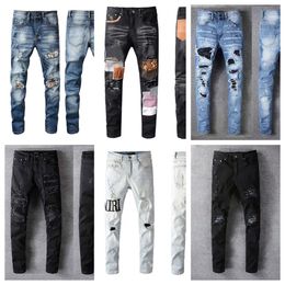 Designer jeans heren jeans hoogwaardige mode-technologie jeans luxe designer denim broek verontruste gescheurde zwart blauwe jeans slim fit