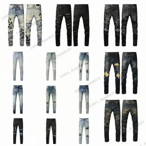 2024 Designer Jeans Jeans Bélans de haute qualité Technologie de mode de luxe Denim Pant détrempé Ripped Black Blue Slim Fit