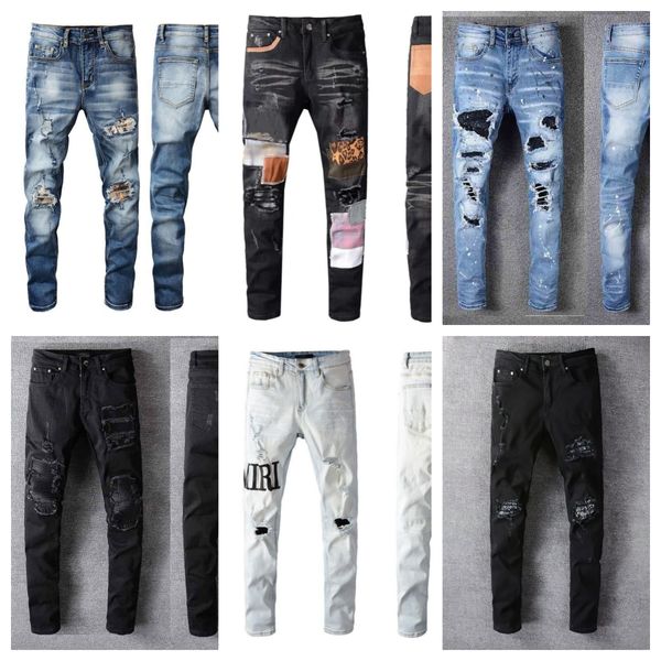 Jeans de diseñador Jeans para hombre Tecnología de moda de alta calidad Jeans Diseñador de lujo Pantalón de mezclilla desgastado Ripped Black Blue Jean Slim Fit
