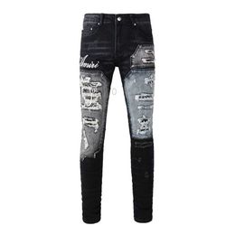 Designer jeans heren jeans nieuwe paarse jeans jnco jeans 1322 Europese en Amerikaanse high street trendy merk gat patch zwarte ksubi jeans retro heren elastische slanke fit y2k j j