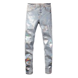 Jeans de diseñador Jeans para hombre Jeans de marca morados Pantalones de diseñador pantalones Jeans para hombre Jeans rasgados Jeans desgastados Lágrimas de mezclilla Jeans viejos lavados Jeans largos Agujero