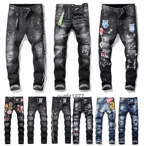 jeans de marque jeans pour hommes jeans empilés hommes jeans noirs hommes jeans jeans de haute qualité déchirés slim fit moto motards pantalons pour hommes mode