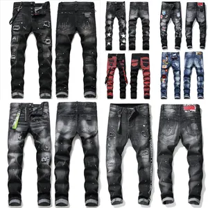 Jeans de créateur Pantalons en lin pour hommes Jeans Hip Hop Jeans déchirés en détresse Biker Slim Fit Denim de moto pour hommes