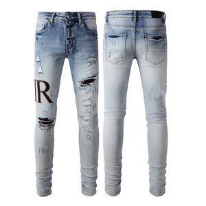 Designer jeans heren broek linnen broek Hip Hop Heren Jeans Distressed Ripped Biker Slim Fit Motorcycle Denim Damesjeans Herenjeans paarse jeans