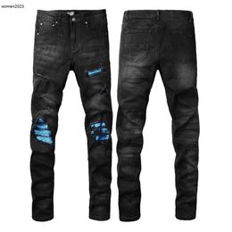 designer jeans heren broek paarse jeans Mens zwarte Jean Distressed Ripped Biker Slim Fit Motorcycle Mans gestapelde broek logo jeans 27 januari