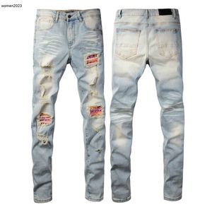 jeans de créateur pantalons pour hommes jeans violets Jean pour hommes en détresse Ripped Biker Slim Fit Motorcycle Mans pantalons empilés logo jeans Jan 27