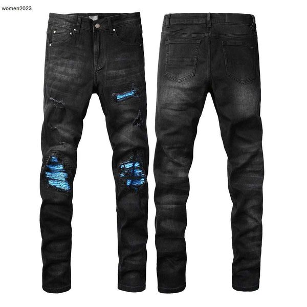 jeans de créateur pantalons pour hommes jeans violets hommes noir Jean en détresse déchiré Biker Slim Fit moto Mans pantalons empilés logo jeans Jan 27