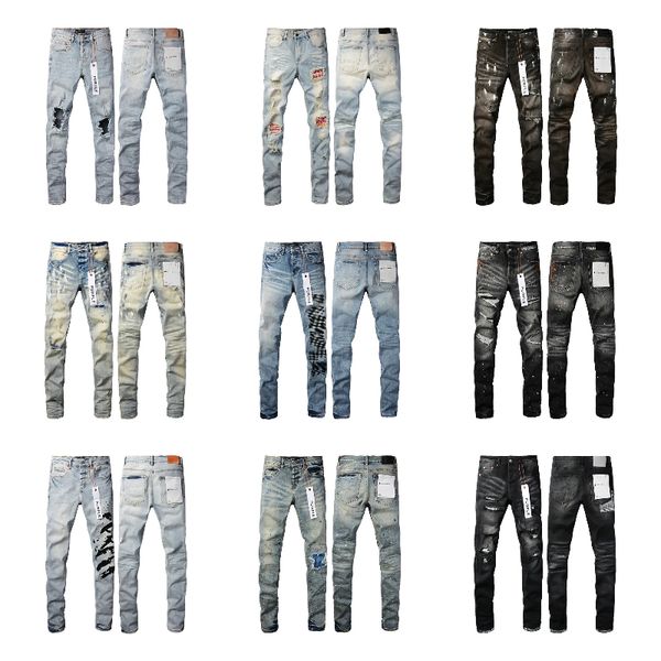 Diseñador Jeans Mens Brand Purple Jean Fashion Fashion Denim Cargo de mezclilla verdadera Religiones Jeans Skinny Trend Brand Slim Fit Rock Revival Man Black Pants Xin12