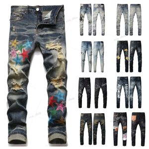 Designer jeans heren paarse jeans mannen dames broek paarse ksubi jeans high street paarse retro verf spot slanke voeten micro elastische jeans hiphop ritsgaten jeans 112