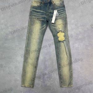 Designer Jeans Hommes Pantalon Violet Pantalones Ripped Straight Regular Denim Tears Lavé Vieux Long Trou Fdwp