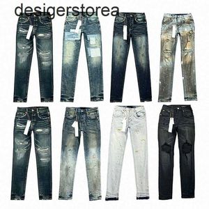 Designer jeans heren paarse vrouwen gestapeld lange broek ksubi gescheurde high street jeans retro verf spot patch gat denim streetwear silm voet micro elastisch