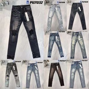 Designer Jeans Heren Skinny Jeans Desig 55 Kleuren Broek Lange Nijlpaard Sticker Borduren Slanke Denim Rechte streetwear Skinny Broek groothandel 29-38 paarse jeans