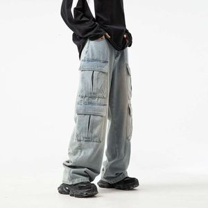 Jean de créateur multi-poches pour hommes, pantalon en Denim ample, délavé et de marque à la mode, nouvelle collection printemps/été