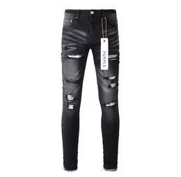 Designer jeans paarse jeans voor heren skinny skinny jeans trendy gescheurde patchwork gat allround slanke benen paarse merk jeans