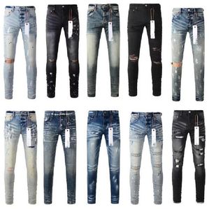Designer jeans paarse jeans voor heren skinny motorfiets Trendy gescheurd patchwork gat het hele jaar door slanke pijpen groothandel paars merk j Vdgg