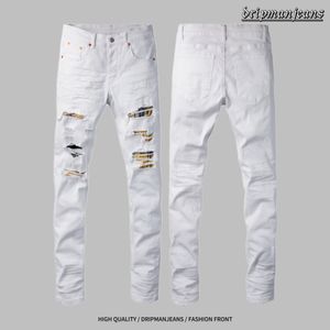 designer jeans paarse jeans heren jeans trendy noodlijdende witte gescheurde splicing herenbroek stretch slim fit heren gestapelde jeans paars merkjeans