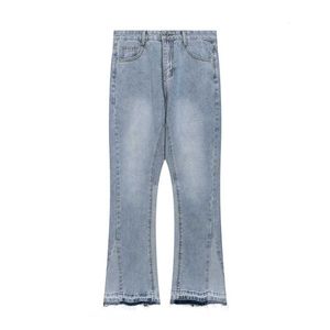 Designer Jeans même style de célébrité Tube droit lâche délavé bleu clair déchiré Designer pour hommes et femmes Versatile8pcm