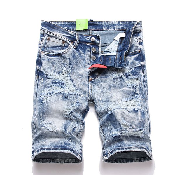 Designer Jeans Shorts Mens Blue Dark Bleu Denim Ripped Pantals Fashion trous de mode