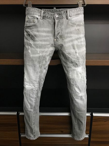 Jeans de créateur jeans skinny hommes jeans minces jeans denim gris détresse bouton de mouche à mouche