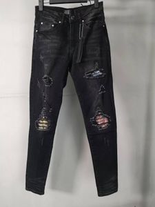 Designer Jeans Slim Fit Black Denim met Patch Mens Distressed Skinny Stretch Comfy Jeans broek Clasic Grootte 28-40
