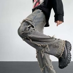 Jeans de créateur Style High Street Niche Design Sense Denim surdimensionné pour hommes et femmes pantalons à jambes larges N1554-p68
