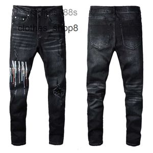 Designer Jeans Trend amirrs-vloeibare gespoten kleurrijke patch met lettergaten, elastische jeans met strakke pijpen 54WT