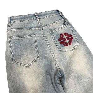 Designer jeans dames American High Street geborduurde zak en kasjmier hoge taille rechte winterfluwelen casual broek