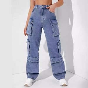 Jeans dames lading jeans broek vrouwen jeans lading broek losse hoge ritsvlieg polyester denim katoenen punk dagelijkse outfit spanning s-2xl goth jeans dames y2k jeans