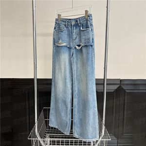 Designer Jeans femmes pantalons denim design faux deux pièces épissant le pantalon droit cool filles troisers jean