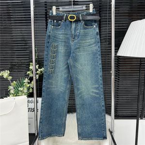 Jeans de créateur femmes pantalons en Denim conception lettre latérale pantalon droit taille haute mode Jean pantalon Streetwear