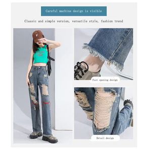 Designer jeans dames nieuwe lente en zomer groot gat rechte buis plus-size jeans dames hoge taille losse retro wijde pijpen broek