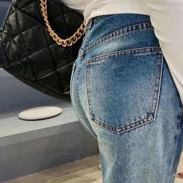 Jeans de créateur femmes nouvelle taille lettre ruban taille haute droit baril jean pour les femmes