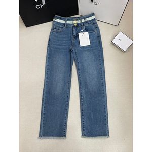 Designer Jeans Damesjeans Aankomst Hoge taille Uitgeholde patch Geborduurd LOGO Decoratie Casual blauwe rechte denimbroek