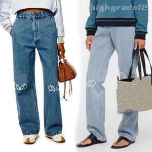 Designer Jeans Dames jeans aankomsten High Loewe Taille Street uitgehold patch geborduurde decoratie Casual blauw rechte denim ongedefinieerde broek 0406