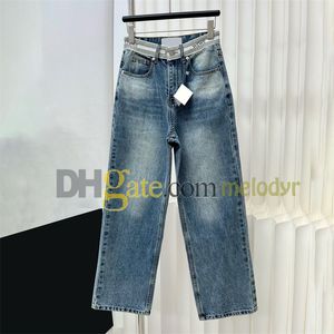 Designer jeans vrouwen rechte broek Jean Letter Webbing denim broek Retro Light Blue Long Jean Pants