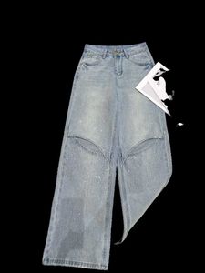 Designer Jeans Fashion Fashion Mid Rise Pantalon de jambe droite Zipper Design Casual Retro Style Button mouche et classiques 5 poches de luxe Ripped Jeans bleu