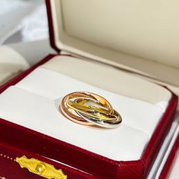 Designer-sieraden Grote witte, rosé- en geelgouden Trinity-ring Luxe merk voor dameshuwelijk Verlovingscadeau Meerdere maten met doos