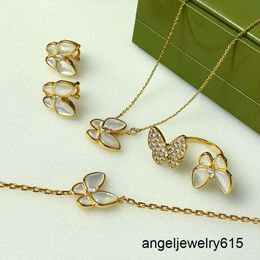 Designer sieraden van ketting oorbel ringen armband set gouden rosé gouden vlinder hanger met diamant luxe merk klassieker voor dames met doos
