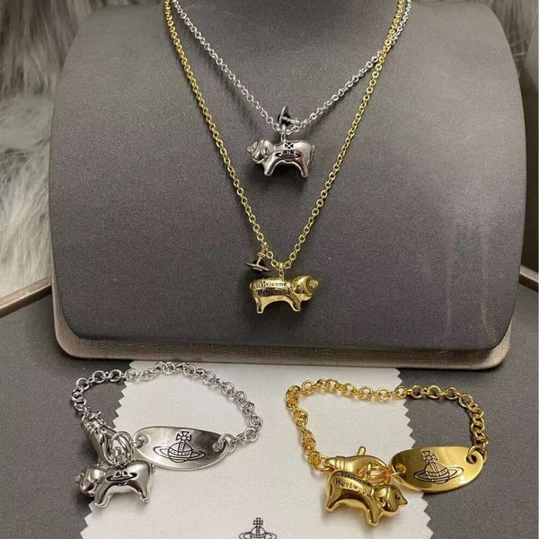 Bijoux de créateurs Viviane Viviennes Westwood Jewelry Pendant Collier High Version Gold and Silver Pig Planet Chain Chain