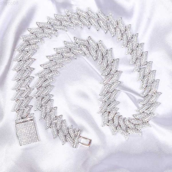 Joyas de diseñador 12 mm 16 mm de ancho Cadena de forma de púas de plata maciza D / VVS Moissanite Collar Bling Cadena de eslabones cubanos