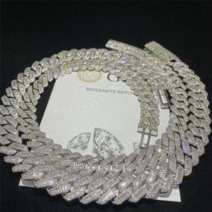 Ontwerper sieraden 15mm breed 925 sterling zilver hip hop sieraden aangepaste Cubaanse link keten vlekkeloze Vvs stokbrood Moissanite Diamond271S